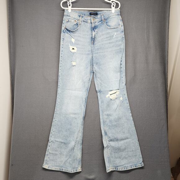 Aeropostale Jeans Women 12 High Rise Flare Blue Light Washed Distressed Western - Picture 15 of 16